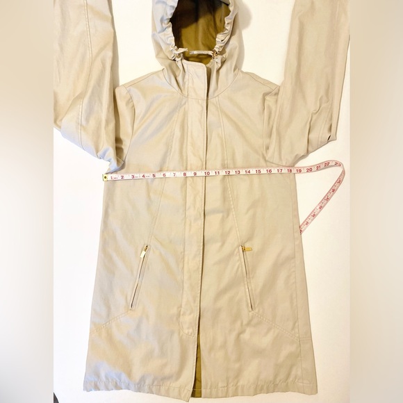 *Host Pick* Jones NY Trenchcoat Hood Raincoat Jacket Gold Zipper A-line Parka - Picture 5 of 14